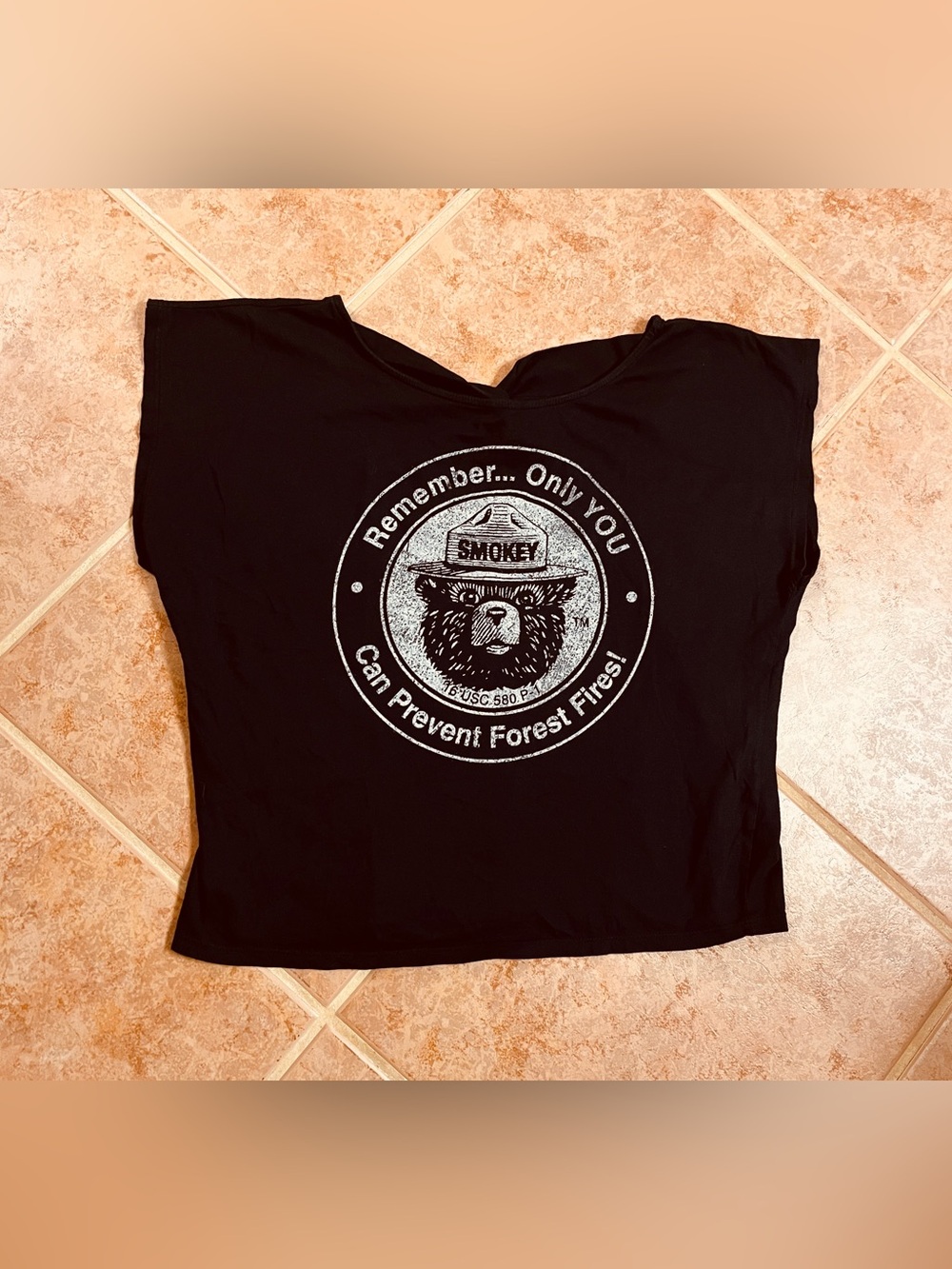 Black Smokey Graphic Tee Cropped With Cross Back Detail Size S